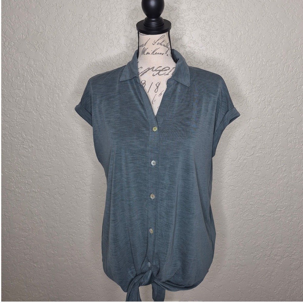 Green Envelope Los Angeles Tie Front Button Up Top Slate Blue Green Medium